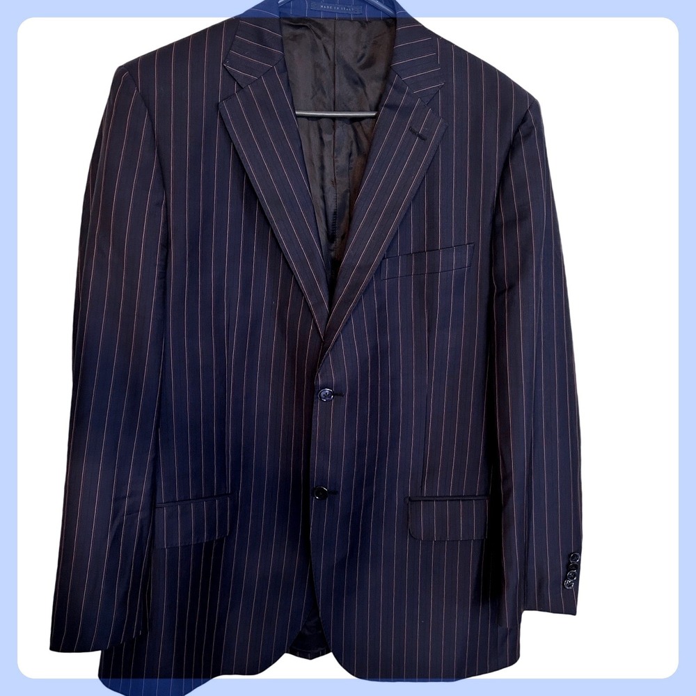 Luigi Bianchi Mantova Men's Navy Pinstripe Super Virgin Wool Blazer Jacket Italy